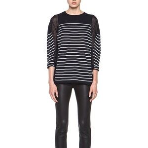 T Alexander Wang Side Sheer Panels Striped Lightweight Long Sleeve Sweater